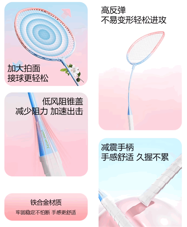 铝合金手柄、超轻耐磨！德尔惠羽毛球拍大促：25.9元到手