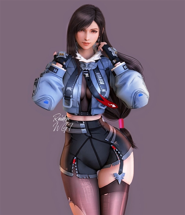 《最终幻想7》蒂法新3D美图：黑丝紧身衣 制服诱惑