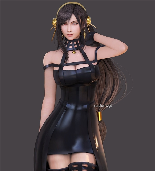 《最终幻想7》蒂法新3D美图：黑丝紧身衣 制服诱惑